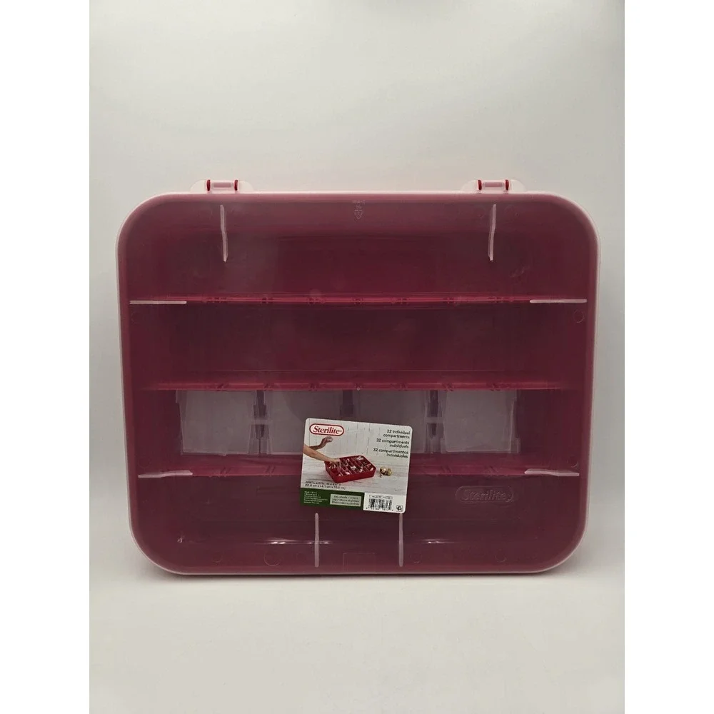 Sterilite Ornament Storage Box Case Adjustable Compartments Flat Bottom